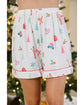 White Christmas Print Short Sleeve Shirt and Shorts Pajama Set - M