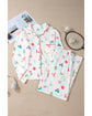 White Christmas Print Lapel Shirt and Pants Sleepwear - 2XL
