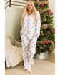 White Christmas Print Lapel Shirt and Pants Sleepwear - L