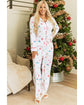 White Christmas Print Lapel Shirt and Pants Sleepwear - XL