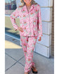Pink Santa Claus Snowflake Long Sleeve Shirt Christmas Pajama Set - L