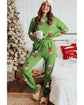 Spinach Green Sequin Christmas Stockings Graphic Two Piece Lounge Set - L