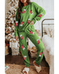 Spinach Green Sequin Christmas Stockings Graphic Two Piece Lounge Set - L