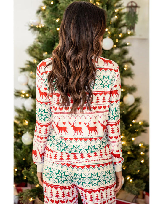 Bright White Christmas Print Pullover and Pants Lounge Set - L