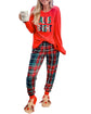 Multicolor ALL IS BRIGHT Graphic Christmas Plaid Pajamas Set - XL