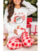 Multicolor Christmas Claus Graphic Top Plaid Pants Lounge Set - L