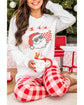 Multicolor Christmas Claus Graphic Top Plaid Pants Lounge Set - S