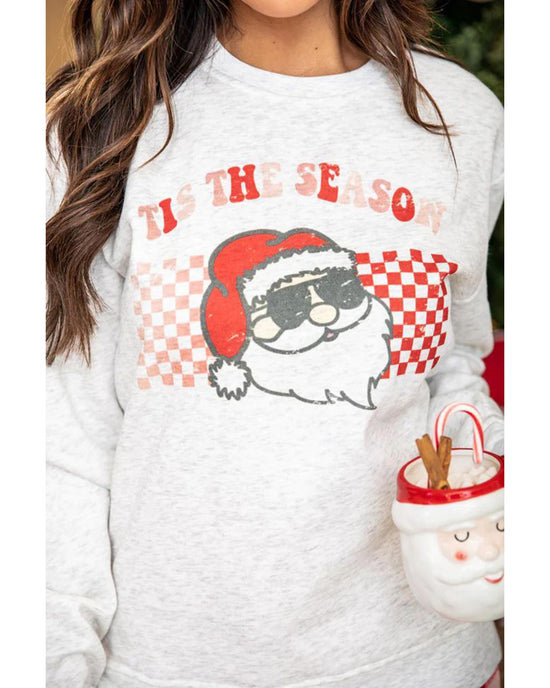 Multicolor Christmas Claus Graphic Top Plaid Pants Lounge Set - XL