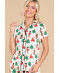White Printed Christmas Pattern Buttoned Two Piece Sleepwear - L