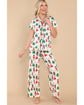 White Printed Christmas Pattern Buttoned Two Piece Sleepwear - L
