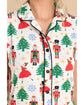 White Printed Christmas Pattern Buttoned Two Piece Sleepwear - L