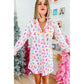 Pink Christmas Twinkle Tree Print Shirt Sleep Dress - S
