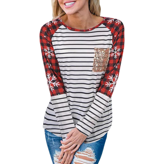 Azura Exchange Christmas Striped Patchwork Long Sleeve Top - L