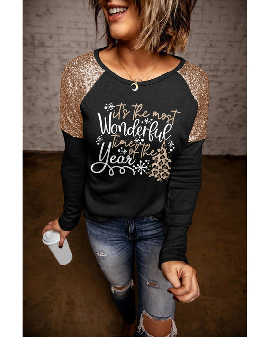 Azura Exchange Christmas Season Graphic Sequin Shoulder Top - S