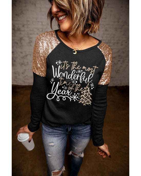 Azura Exchange Christmas Season Graphic Sequin Shoulder Top - S