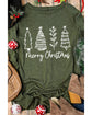 Green Merry Christmas Trees Thumbhole Sleeve Graphic Tee - L