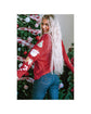 Red Sequined Christmas Favor Sleeve Casual Pullover - L