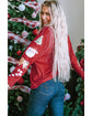 Red Sequined Christmas Favor Sleeve Casual Pullover - L