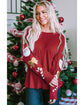 Red Sequined Christmas Favor Sleeve Casual Pullover - S