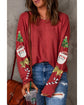 Red Sequined Christmas Favor Sleeve Casual Pullover - S