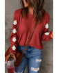 Red Christmas Tree Patch Long Sleeve Casual Top - L