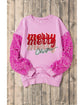 Pink Merry Christmas Graphic Sequin Sleeve Patchwork Top - M