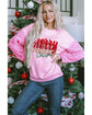 Pink Merry Christmas Graphic Sequin Sleeve Patchwork Top - M