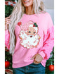 Pink Shiny Father Christmas Graphic Sequin Long Sleeve Top - L