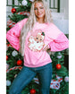 Pink Shiny Father Christmas Graphic Sequin Long Sleeve Top - L