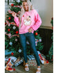 Pink Shiny Father Christmas Graphic Sequin Long Sleeve Top - M