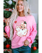 Pink Shiny Father Christmas Graphic Sequin Long Sleeve Top - S