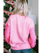 Pink Shiny Father Christmas Graphic Sequin Long Sleeve Top - S