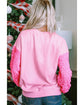 Pink Christmas Nutcracker Graphic Sequin Patchwork Long Sleeve Top - L