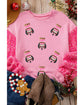 Pink Christmas Nutcracker Graphic Sequin Patchwork Long Sleeve Top - S