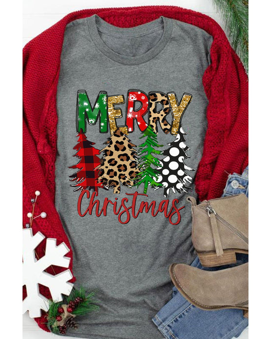 Azura Exchange Christmas Tree Pattern Crew Neck Graphic Tee - M