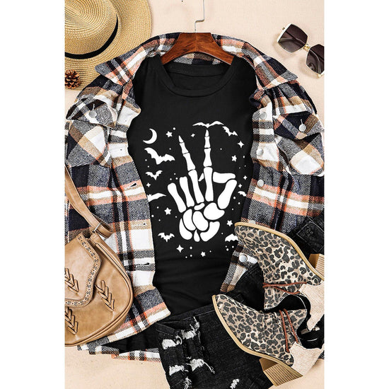 Azura Exchange Halloween Bat & Skeleton Hand Graphic Tee - M