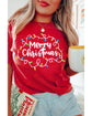 Red Merry Christmas Lights Print Crew Neck T Shirt - M