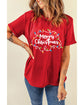 Red Merry Christmas Lights Print Crew Neck T Shirt - S