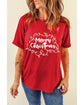 Red Merry Christmas Lights Print Crew Neck T Shirt - S