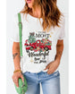 White Christmas Pattern Slogan Print Crew Neck T Shirt - M