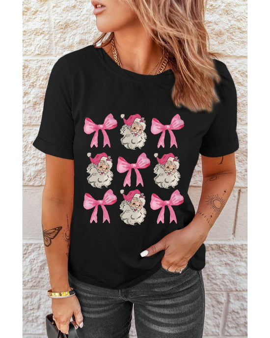 Black Santa Claus Bow Knot Christmas Graphic T Shirt - 2XL