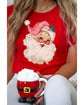 Red Christmas Santa Claus Print Crew Neck T Shirt - M