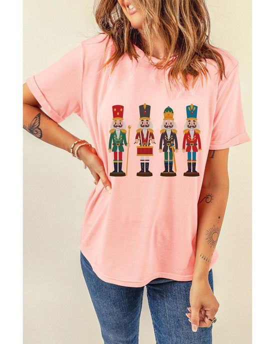 Pink Cute Nutcracker Graphic Crewneck Christmas T Shirt - S
