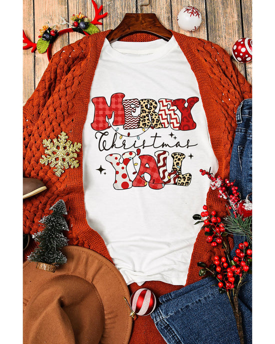 White MERRY Christmas YAll Graphic Crewneck T Shirt - XL