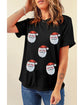 Black Sequin Christmas Claus Pattern Crewneck T Shirt - 2XL