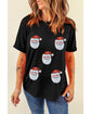 Black Sequin Christmas Claus Pattern Crewneck T Shirt - L