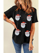 Black Sequin Christmas Claus Pattern Crewneck T Shirt - L