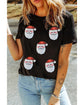 Black Sequin Christmas Claus Pattern Crewneck T Shirt - S