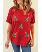Red Sequined Christmas Tree Graphic Crewneck T Shirt - S