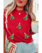 Red Sequined Christmas Tree Graphic Crewneck T Shirt - S